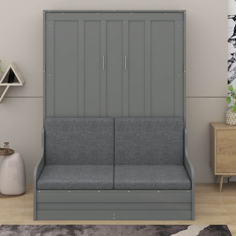 Queen Murphy Bed With Cushion, Gray