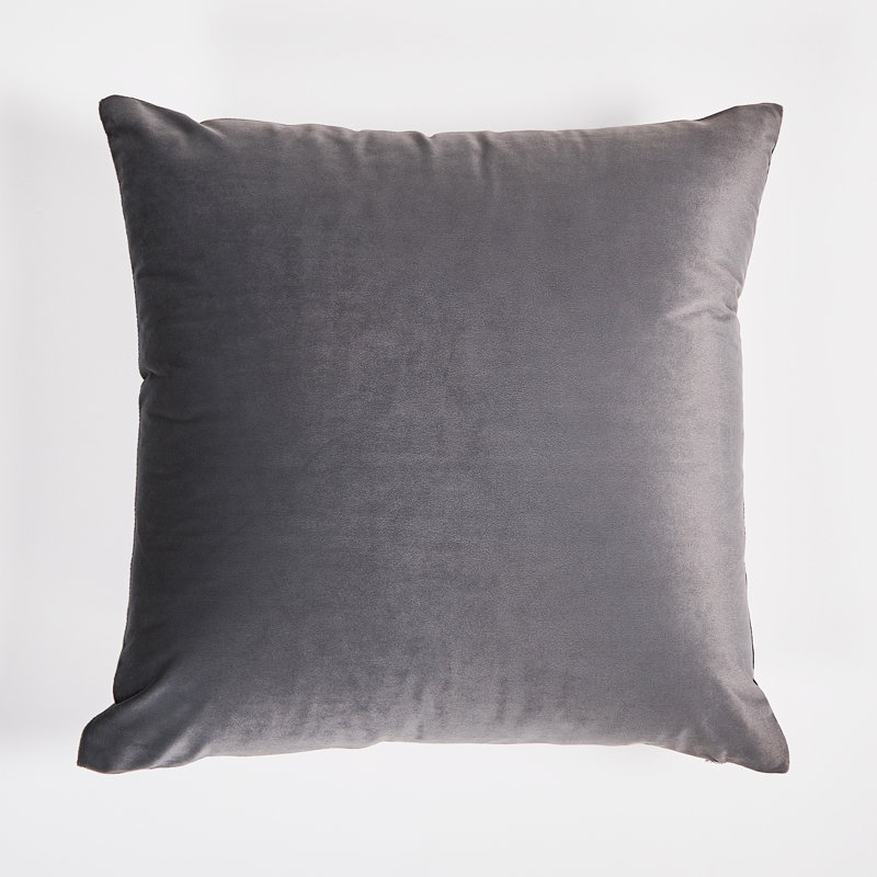 Coussin en velours de couleur unie, Carré, H 20 po x l 20 po, Gris