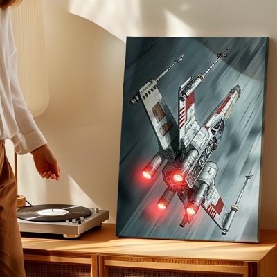 Futuristic Space Fighter Jet Sci Fi Spaceship Canvas Wall Art Print, Coordinated Color Stylish Poster Artwork For Living Room Decor, Gallery Wall Accent, Modern Home Decor