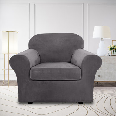 Rich Velvet Stretch 2 Pieces Box Cushion Armchair Slipcover with 1 Cushion Cover Furniture Protector Couch  Machine Washable