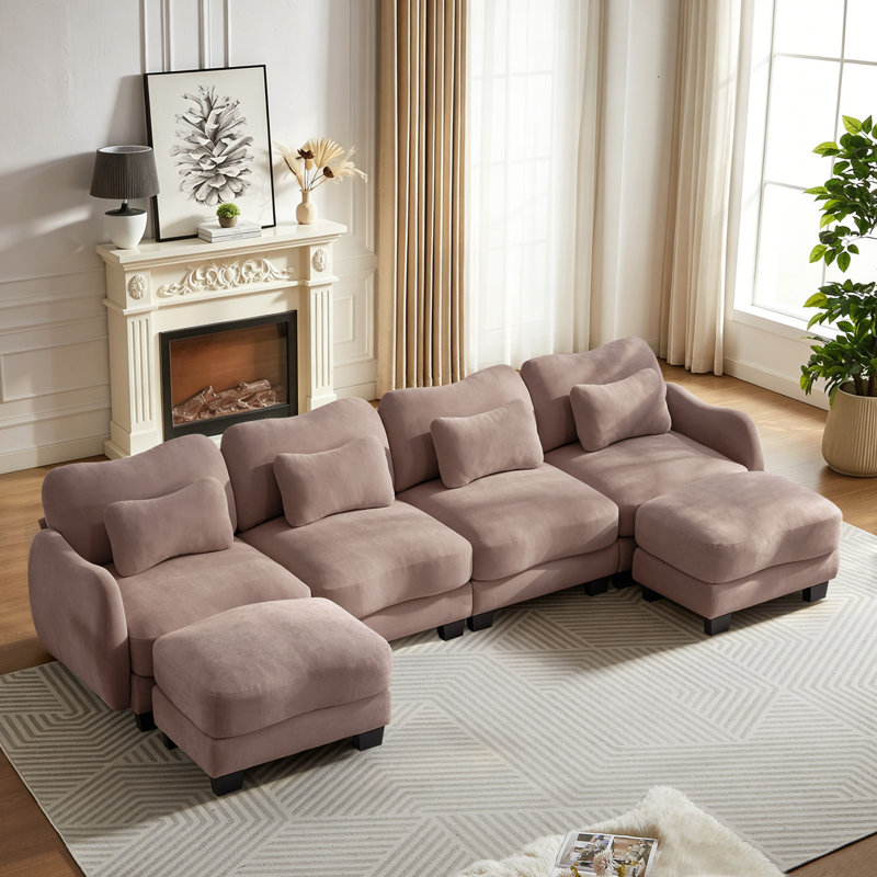 Canapé modulaire en forme de U de 131,5 po à 4 places modulaire en U avec coussin et 2 repose-pieds mobile