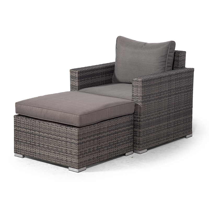 Villatoro Grey Rattan Armchair & Ottoman, Outdoor Patio Garden Furniture