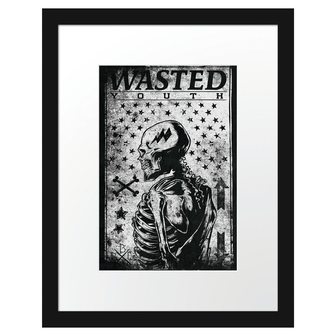 Gerahmtes Poster Wasted Youth Schwarz