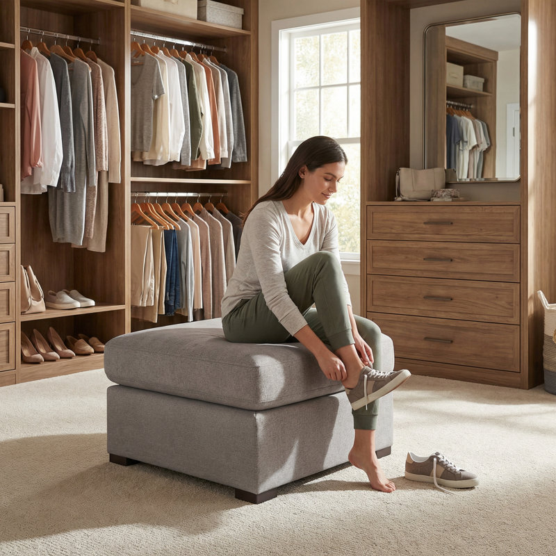 Square Upholstered Ottoman With Wooden Legs, Multi-Functional Footrest For Living Room, Bedroom, Various Fabrics & Colors