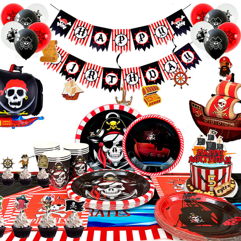 Pirate Birthday Party Supplies,113pcs Pirate Party Decorations&Pirate Party Tableware Set