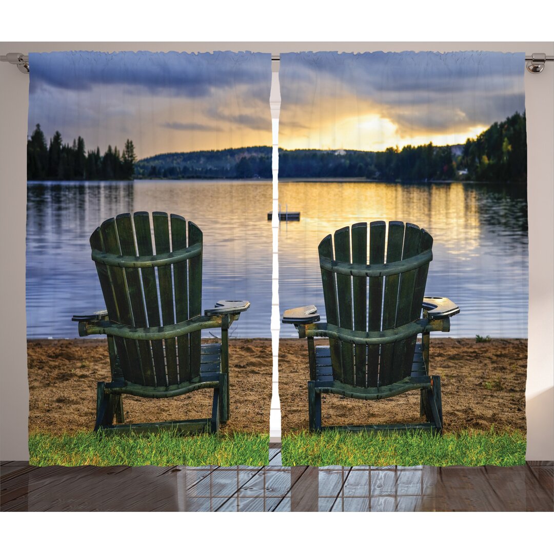 2-tlg. Vorhang-Set 2 Wooden Chairs on Relaxing Lakeside at Sunset Algonquin Provincial Park Canada mit Stangendurchzug, ...