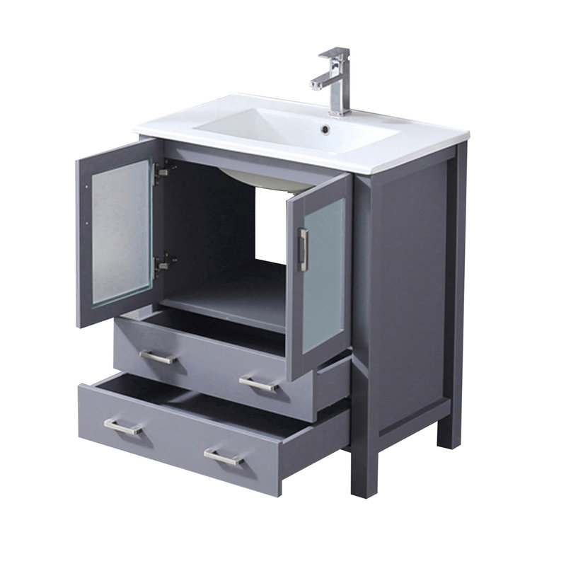 Ensemble de meuble-lavabo avec comptoir en céramique blanche et robinet