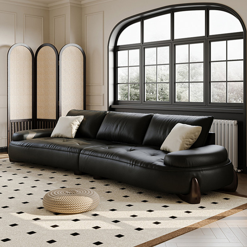 Canapé rétro en cuir pour le salon canapé noir créatif pour le canapé, H 31,89 po x l 98,43 po x P 42,13 po, 3