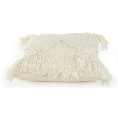 Ivory Coastal Fringed Textured Throw Pillow