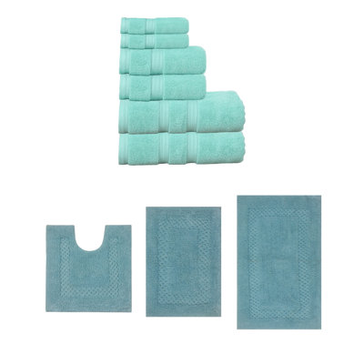 Ensemble de serviettes de bain 2 pièces et tapis de bain 3 pièces Classy, ensemble de 5, turquoise
