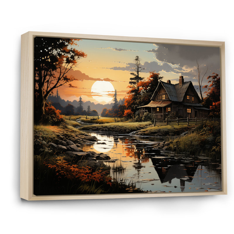 Country Charm Evening Glow, reproduction d'art sur toile, H 30 po x l 40 po, Cadre flottant brun