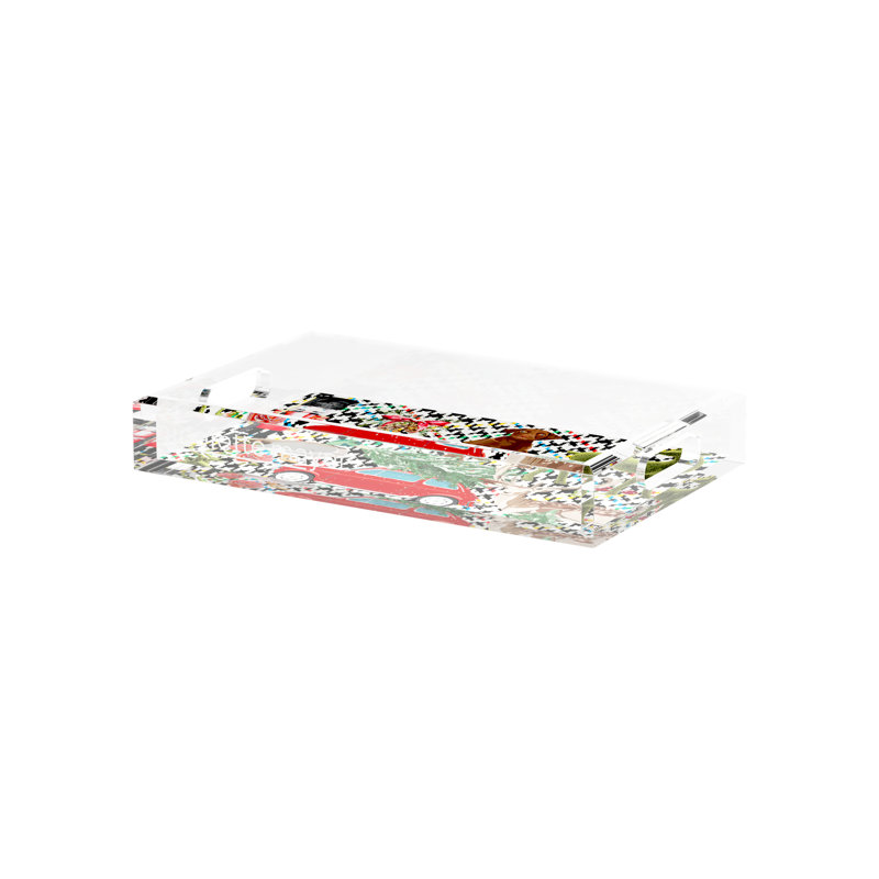 Plateau décoratif rectangulaire Ultimate Christmas, L 12,5 po x P 7,75 po x H 2 po, Carreaux rouges et verts