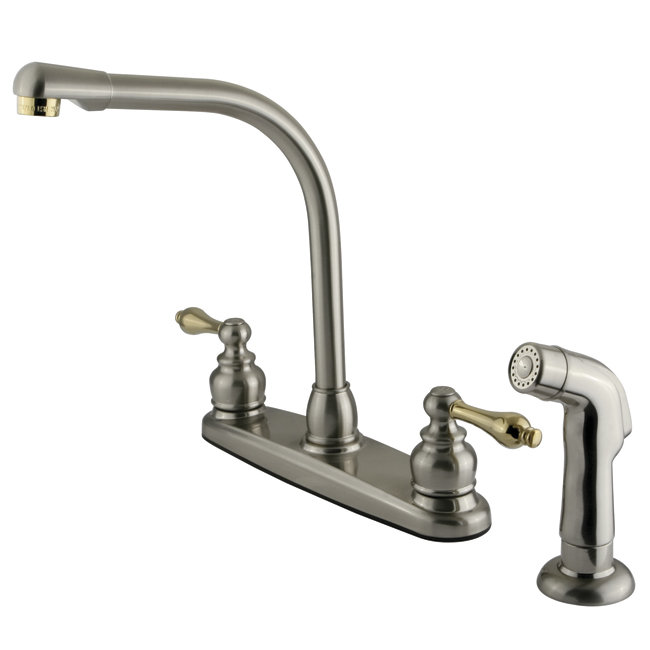 Victorian Double Handle Kitchen Faucet with Side Spray, Satin Nickel