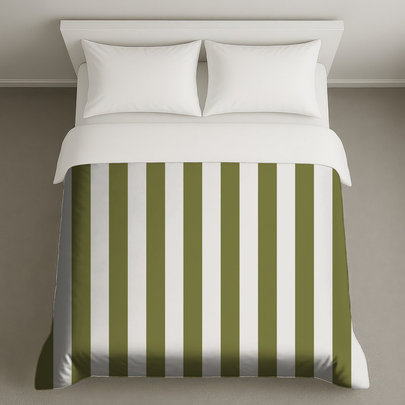 Olive Vertical Stripes Duvet Covers, Grand lit