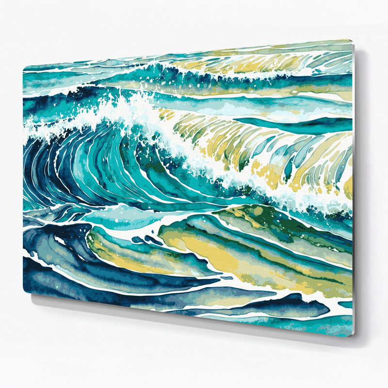 Coastal Tropical Waters Beige Metal Wall Art, 11" H x 14" W