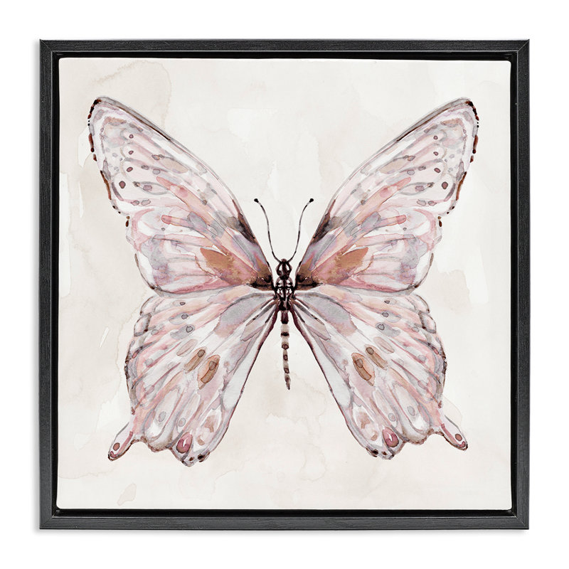 Cadre flottant Faded Blush Butterfly, design par Carol Robinson, Cadre flottant noir de jais, H 18 po x l 18 po