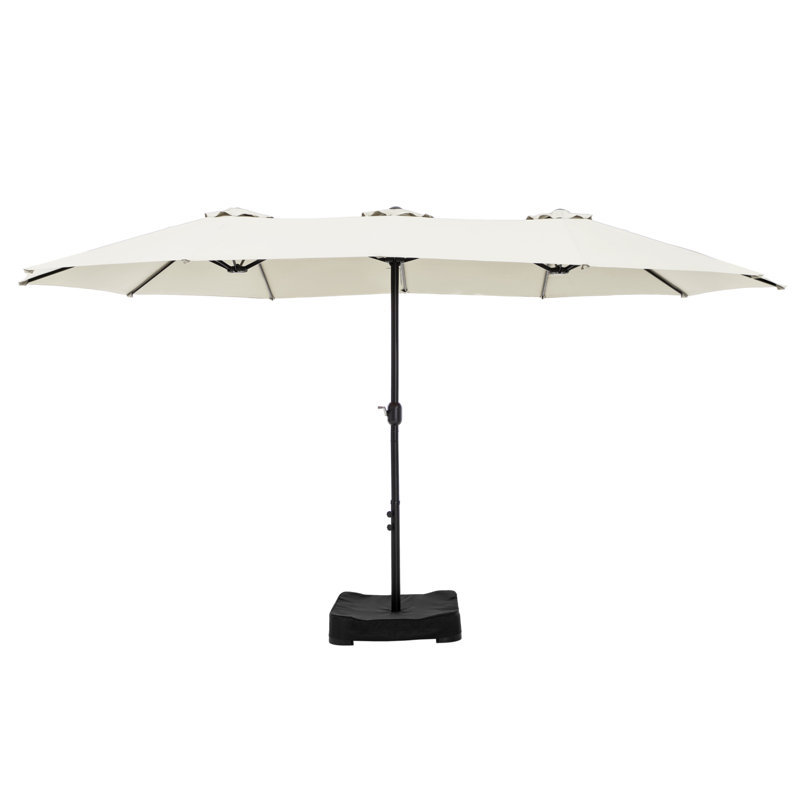 Nyasia 15 ft. x 9 ft. Rectangular Market Umbrella with Base, Ivory, Ivory