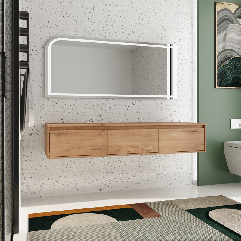 60''  Oak Wall Mounted Bathroom Cabinet