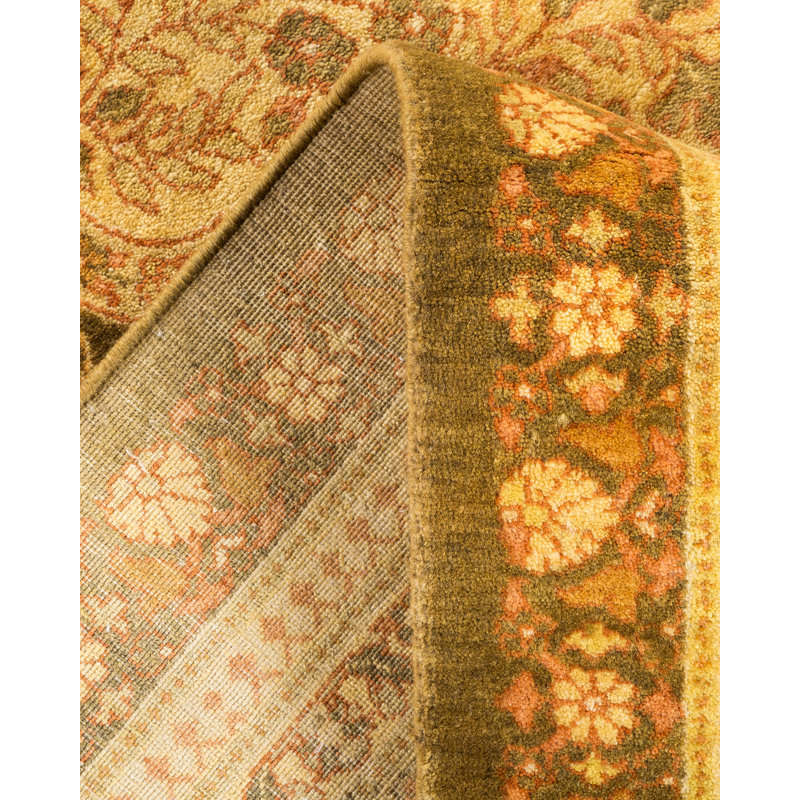 Tapis unique vert / jaune / orange noué à la main Oakhur 6 pi 1 po x 8 pi 10 po