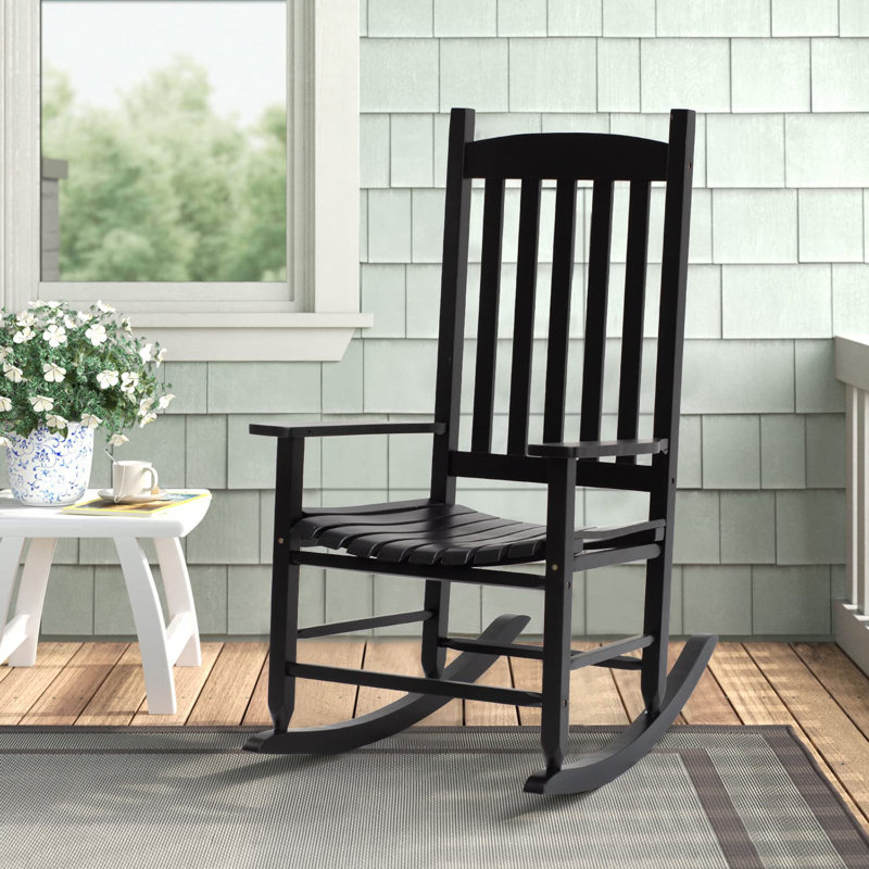 Chaise berçante d'extérieur en bois massif Calamus, Noir