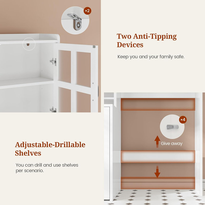Over The Toilet Storage Cabinet With Pulley And Glass Doors, White