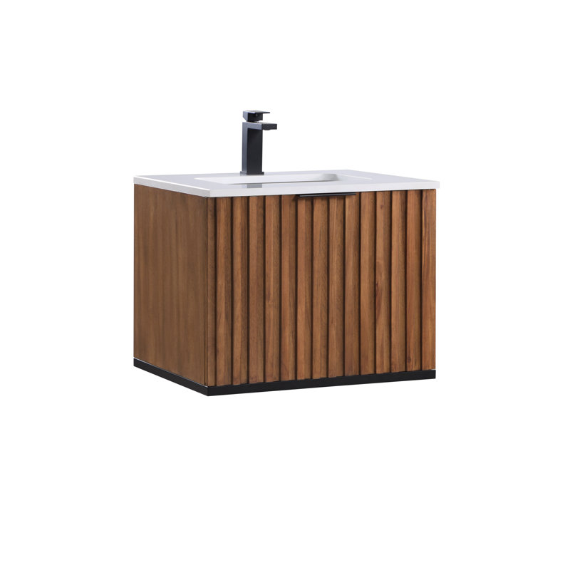 Terra 24'' Single Bathroom Vanity with Top, White Quartz/Single Faucet Mount, Matte Black