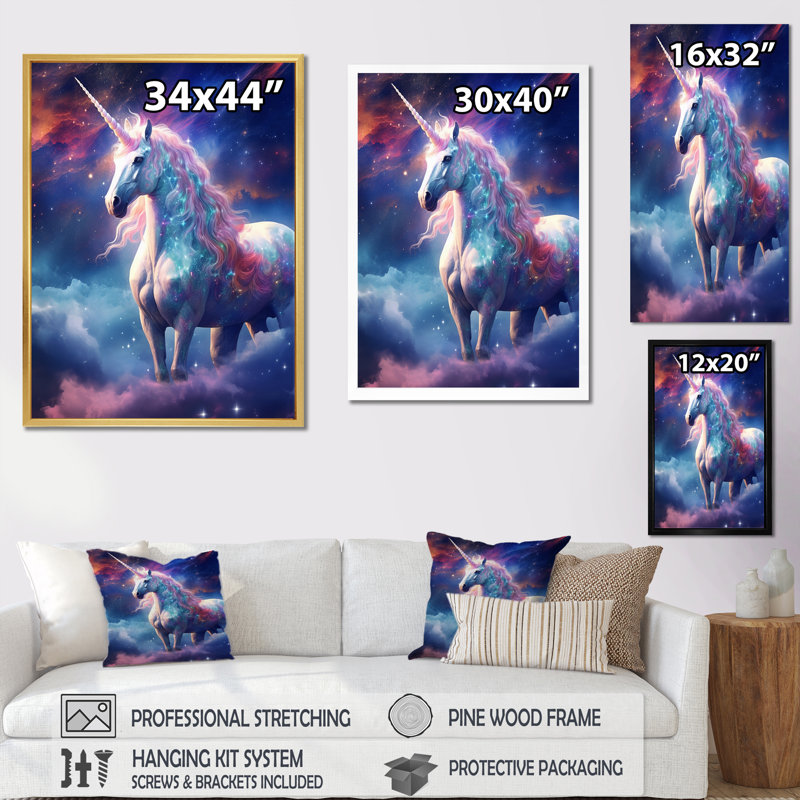" Cosmic Purple Unicorn Magic ", 20" H x 12" W x 1" D, Wrapped Canvas