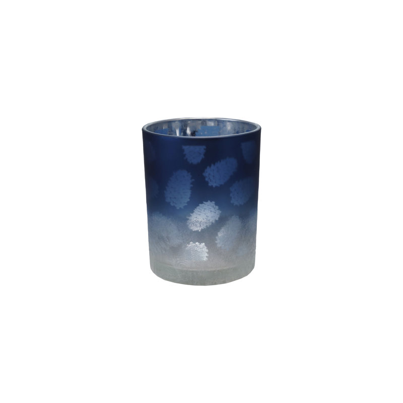 Laser Etched Glass Votive Holder With Pinecones