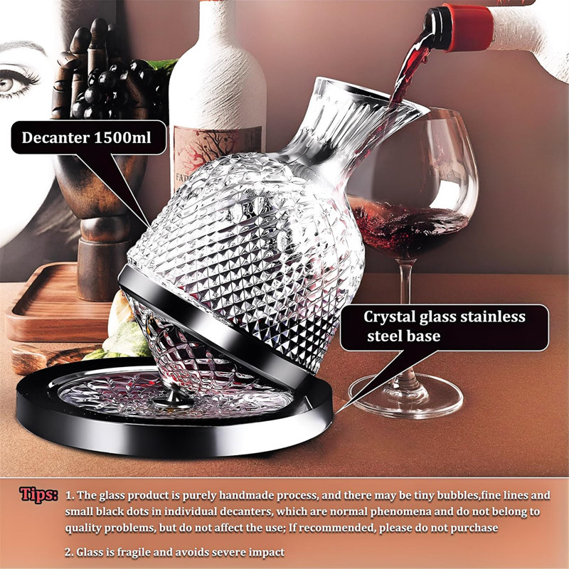 Red Wine Decanter 50Oz/1500Ml, 360° Rotating Decanters