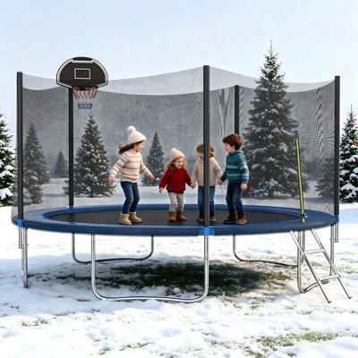 Trampoline d'extérieur 14 pi avec filet de sécurité et crochet en T pour cour arrière, trampoline rond robuste pour enfants et adultes - filet d'enclos inclus