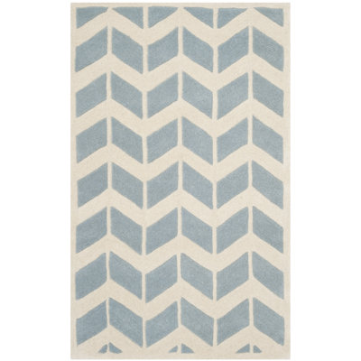 Tapis bleu / ivoire en laine touffeté à la main Sanaz
