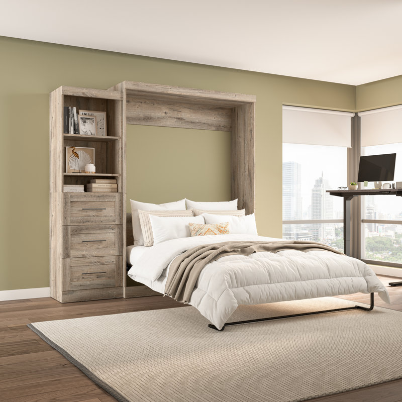 Arlex Murphy Bed with Shelving and Drawers, Queen, Rustic Brown