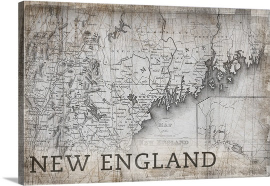 «New England Map» par Bellinda, impression, H 20 po x l 30 po x P 1,5 po, Toile