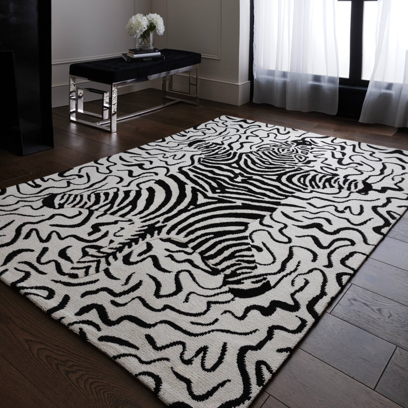 Alaisdair Zebra Animal Print Black White Rug, Rectangle 160 x 230 cm