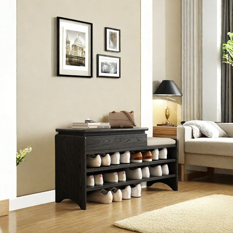 10 Pair Shoe Storage Bench, Black