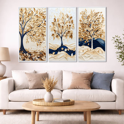 «Winter Harvest Glow Chestnut Tree - Châtaigniers», reproduction sur toile encadrée 3 pièces