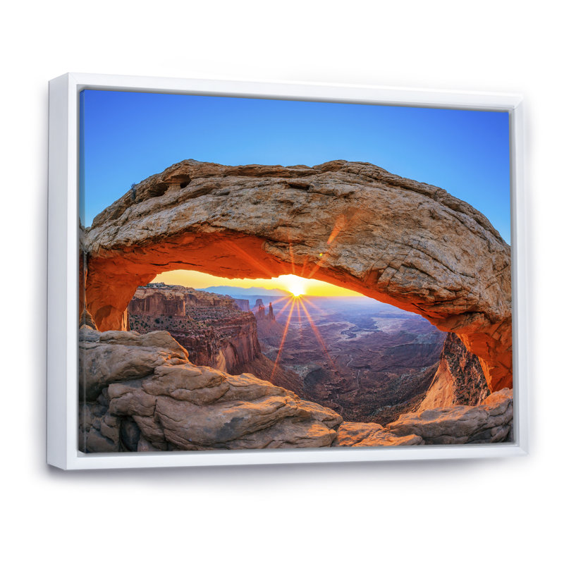 Sunrise Mesa Arch Canyon dans l'Utah, H 12 po x l 20 po x P 1 po, Cadre flottant blanc
