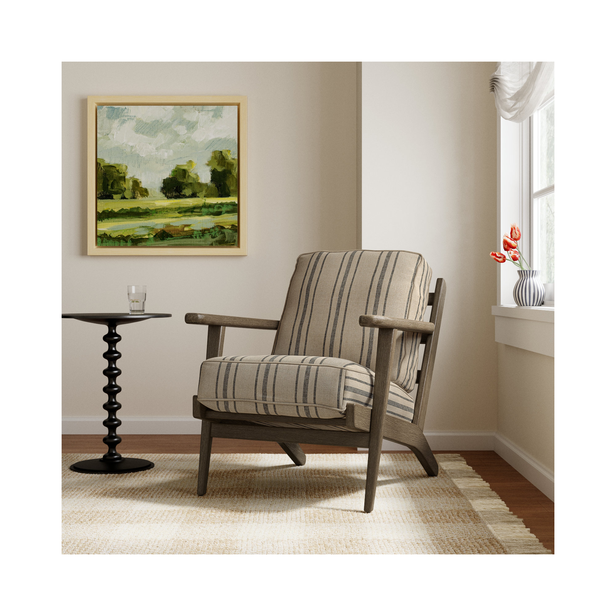 Roxy Upholstered Armchair, Gray/Beige Cotton Blend