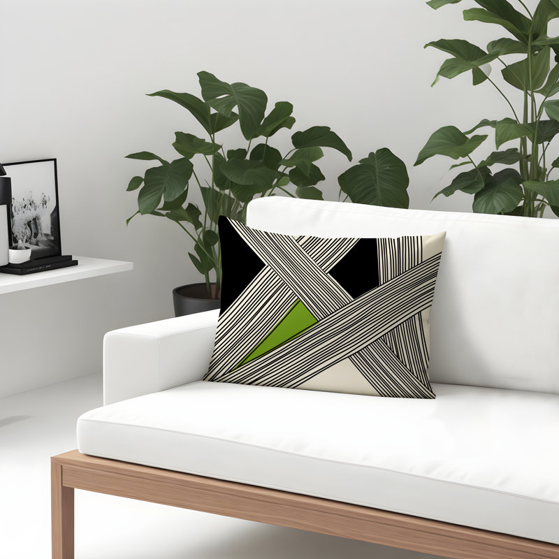 Housse et insert de coussin rectangulaire intérieur / extérieur en polyester filé Cassie, Chartreuse, H 18 po x l 25 po