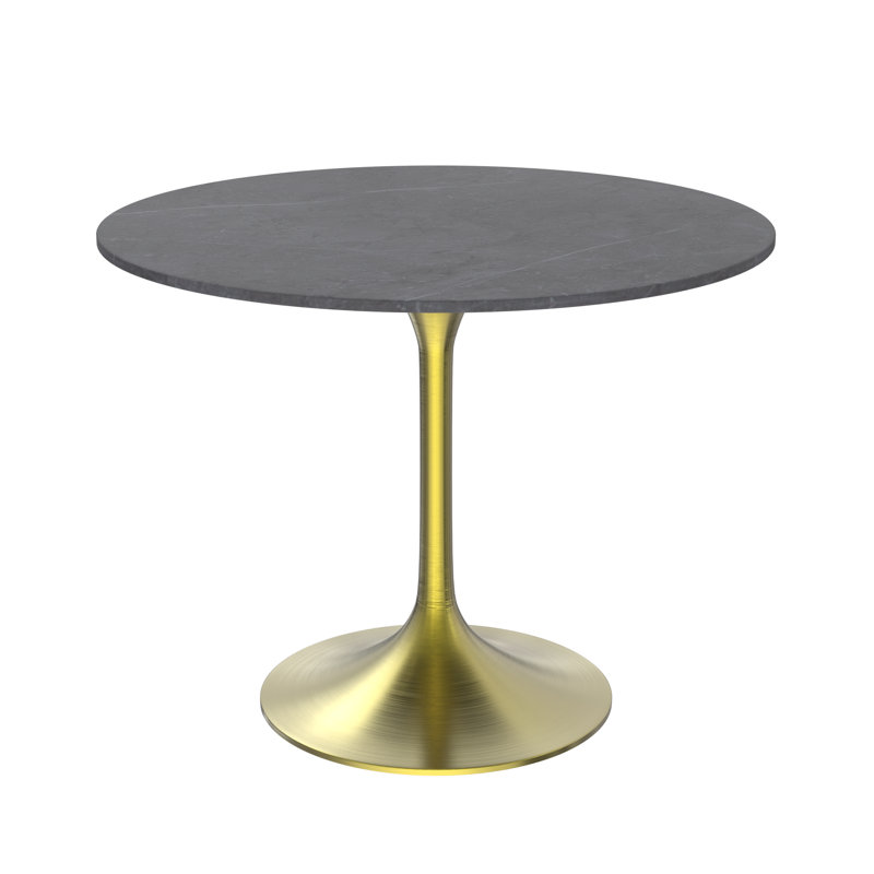 Kostadinka 36" Round Dining Table with Sintered Stone Top and Gold Steel Pedestal Base Kitchen Table Seats 2-4 Person, Gray