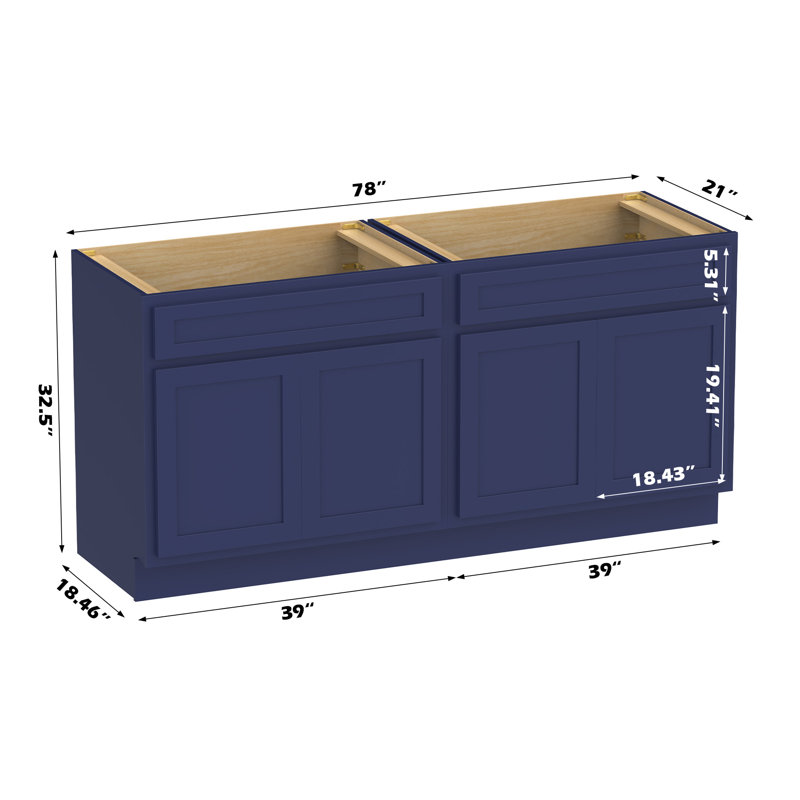 Base de meuble-lavabo double 78 po seulement, Bleu