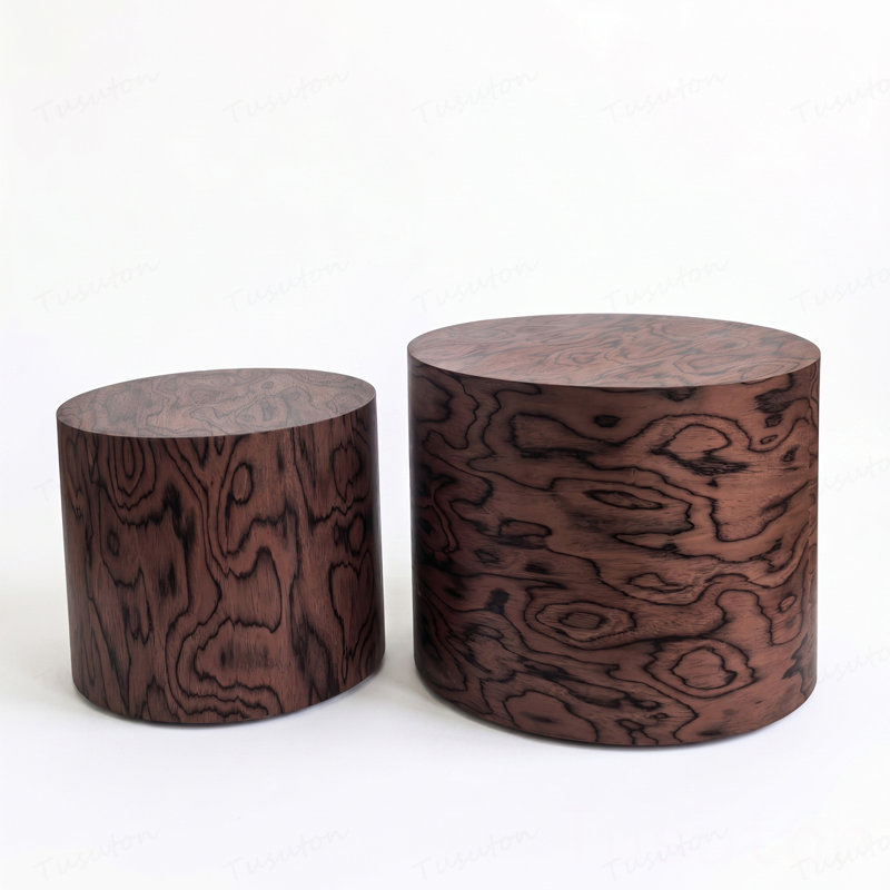 Ensemble de 2 tables basses gigognes rondes, table d'appoint en forme de souche d'arbre, sans assemblage, table d'appoint rustique à grain de tourbillon naturel pour le salon, maison de campagne Wabi-Sabi