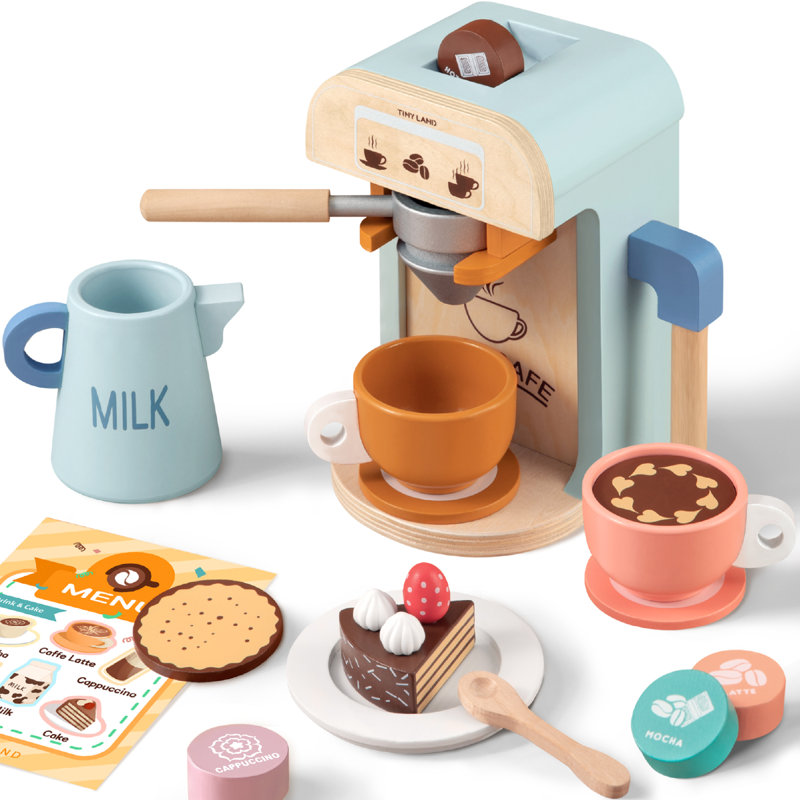 Tiny Land® Wooden Kids Play Coffee Maker Set