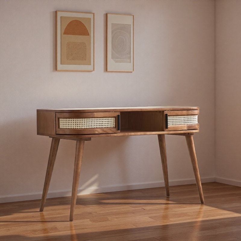 Bureau en bois de frêne avec rangement en bois de frêne de 47,24 pouces, Marron foncé