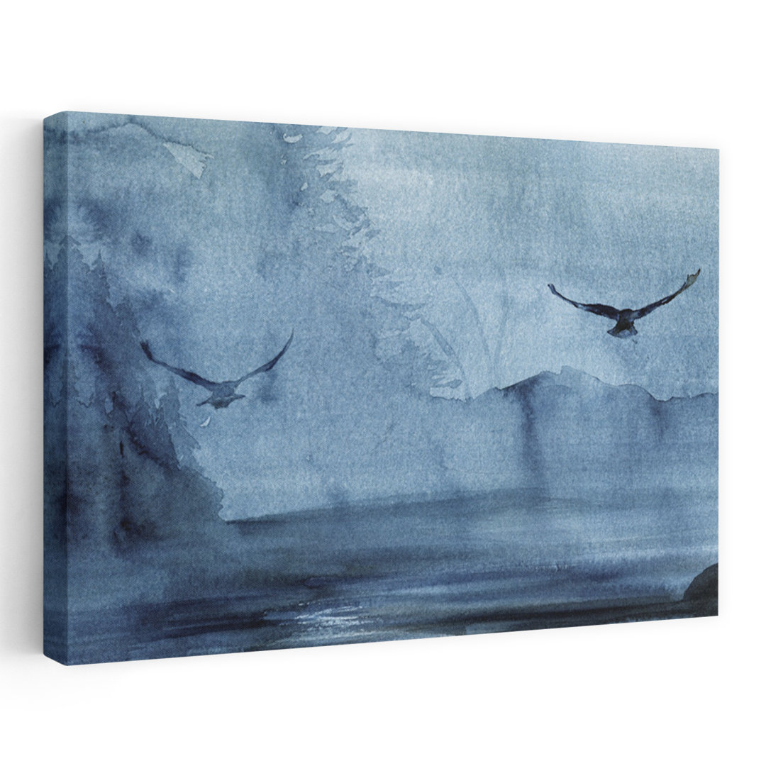 Misty Lake Flight Peaceful Serene Tranquil Bird Forest Landscape Wall Art Print