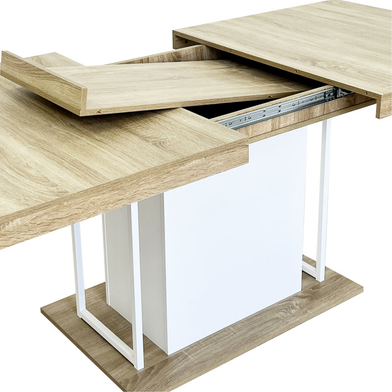 Table de salle à manger extensible aspect bois vieilli, 160 à 200 cm, 6 possibilités de 10 sièges, chêne blanc, sièges de style stable, plaque de base