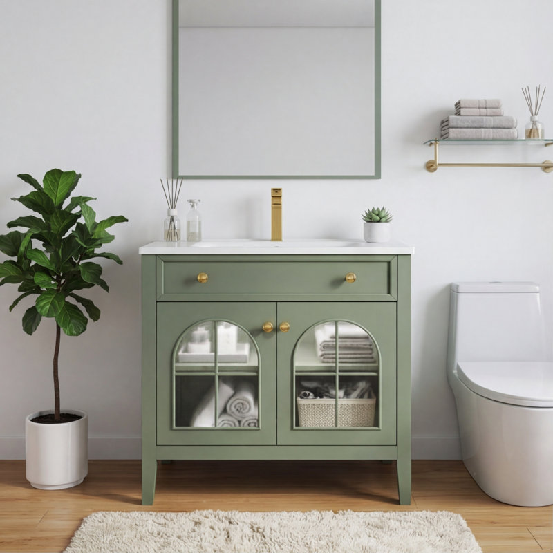 Meuble-lavabo de salle de bain 35,6 po Mid-Century