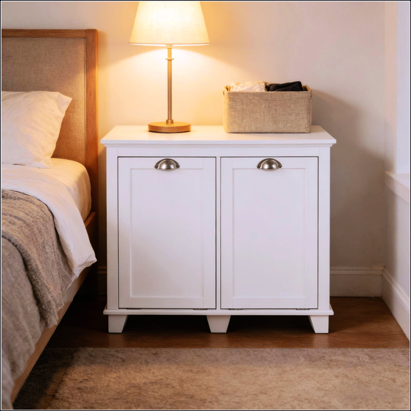 Sleek Tilt-Out Laundry Hamper Cabinet With Ample Storage And Anti-Toppling Design For Modern Bathrooms, White
