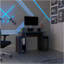 Bureau de jeu, 1 porte, 6 tablettes, wengé noir / bord bleu