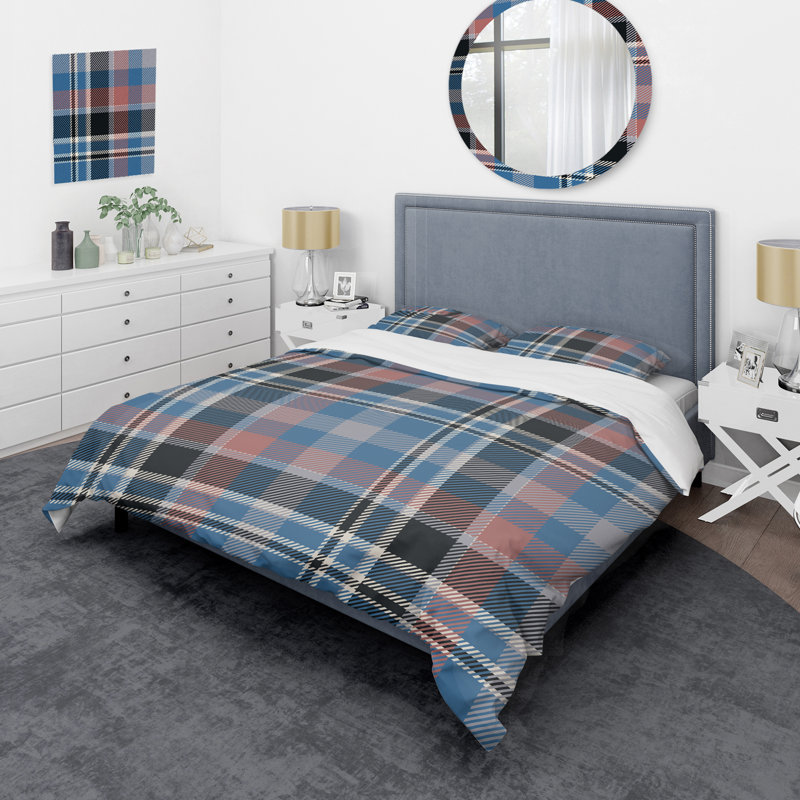 Tartan à carreaux bleu et noir - Ensemble de housse de couette abstrait - Microfibre de polyester
